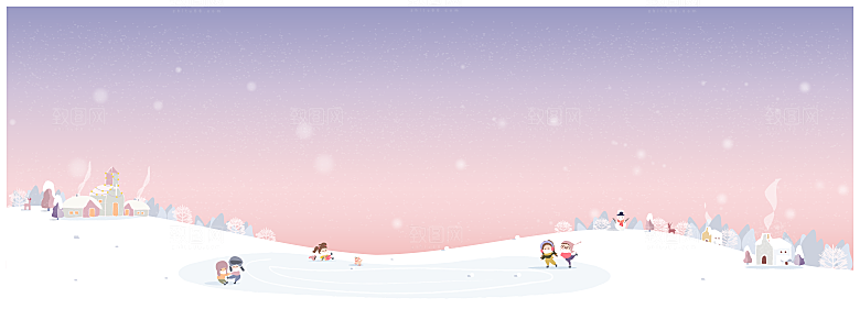 卡通冬日雪季冬季雪地雪人景人物展板设计