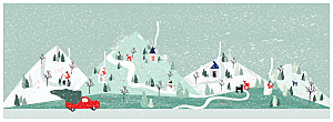 卡通冬日雪季冬季雪地雪人景人物插画设计