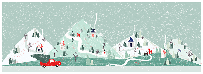 卡通冬日雪季冬季雪地雪人景人物插画设计