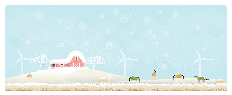 卡通冬日雪季冬季雪地雪人景人物插画设计