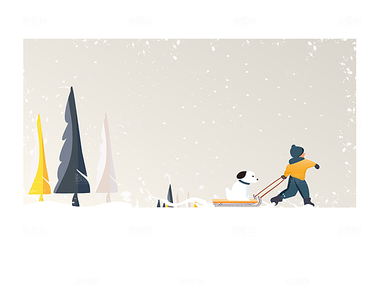 卡通冬日雪季冬季雪地雪人景人物插画设计