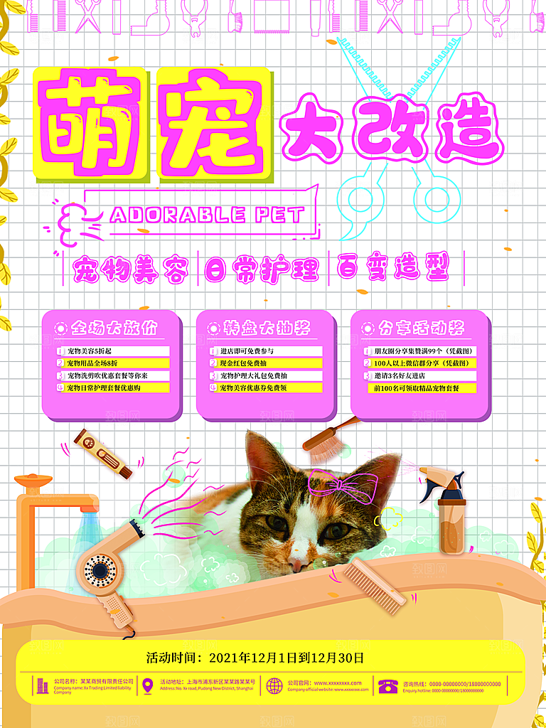 宠物商店海报寄养兽医狗猫粮食柯基美容