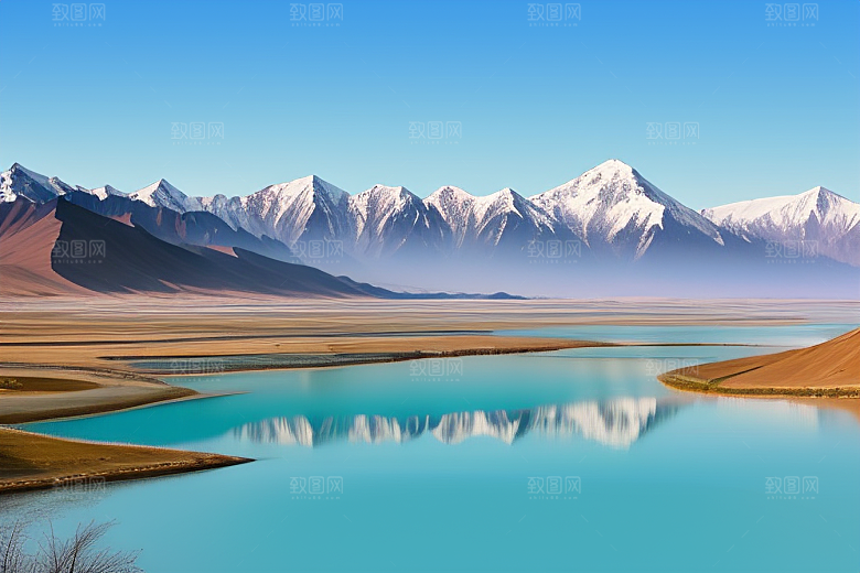 大美青海湖的雪山倒影