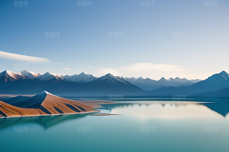 大美青海湖的雪山倒影