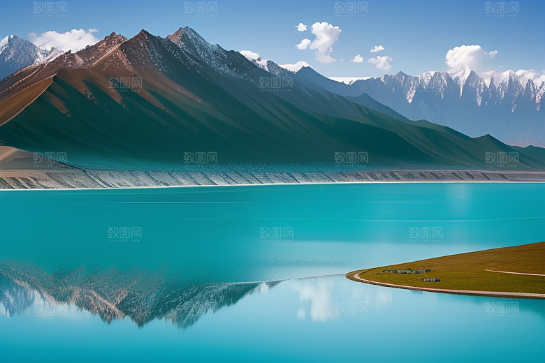大美青海湖的雪山倒影