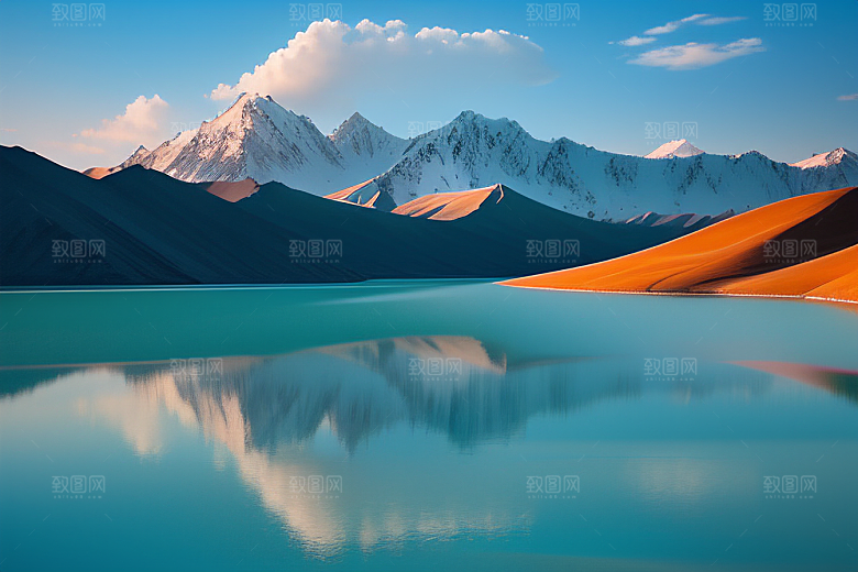 大美青海湖的雪山倒影