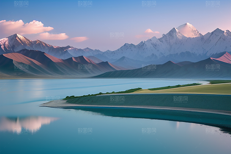 大美青海湖的雪山倒影