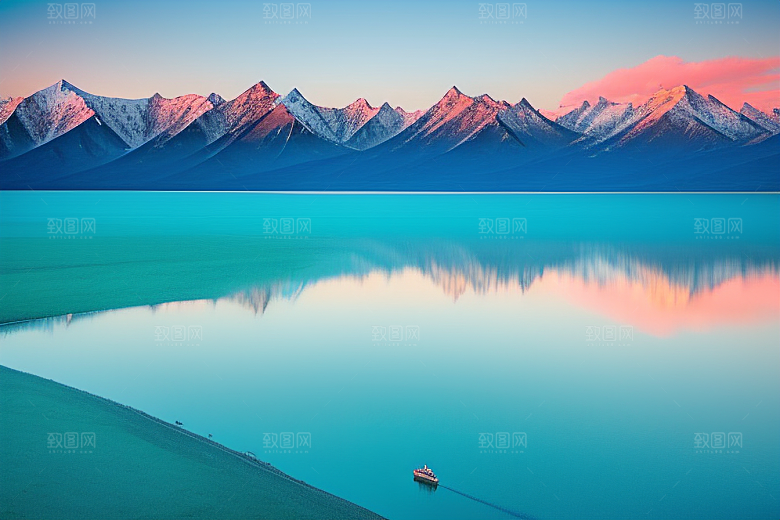 大美青海湖的雪山倒影
