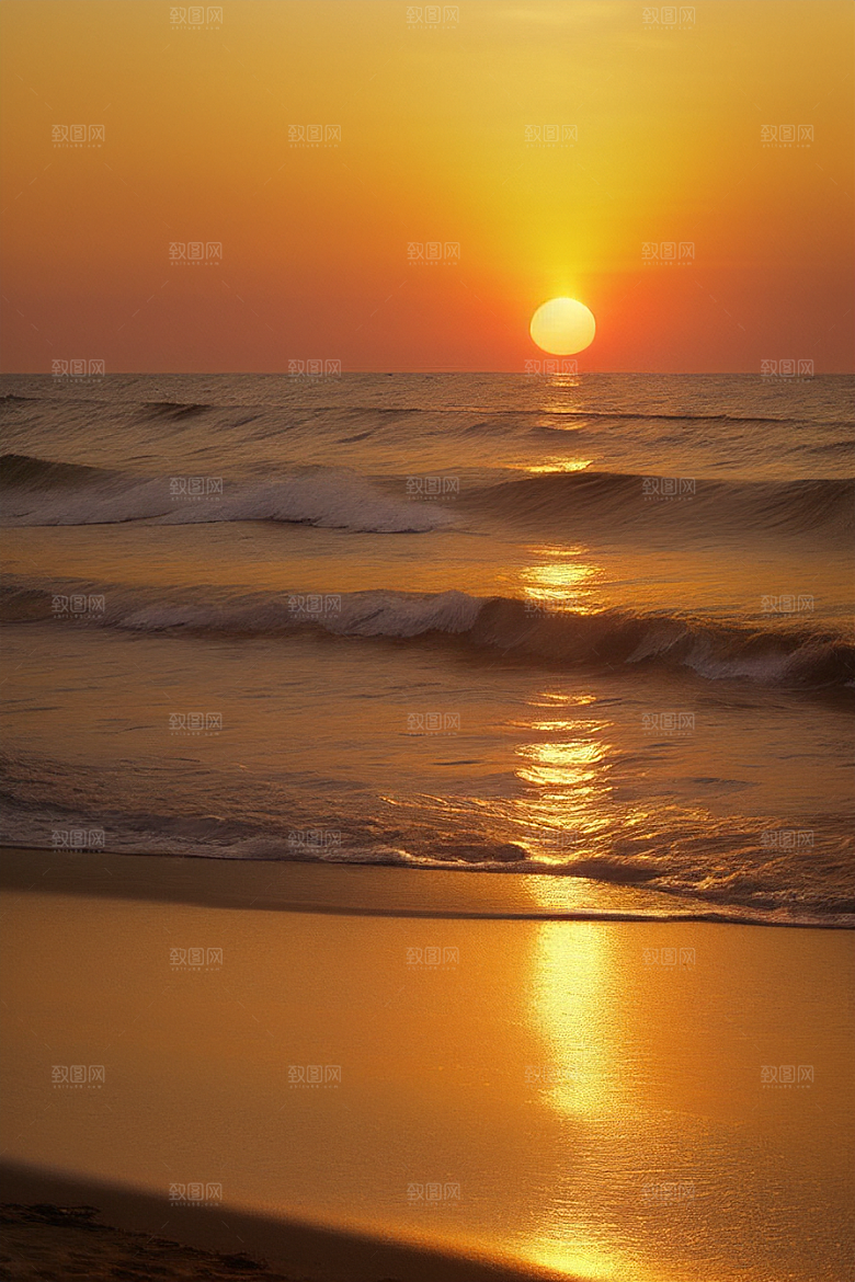 海边日出的海天一色