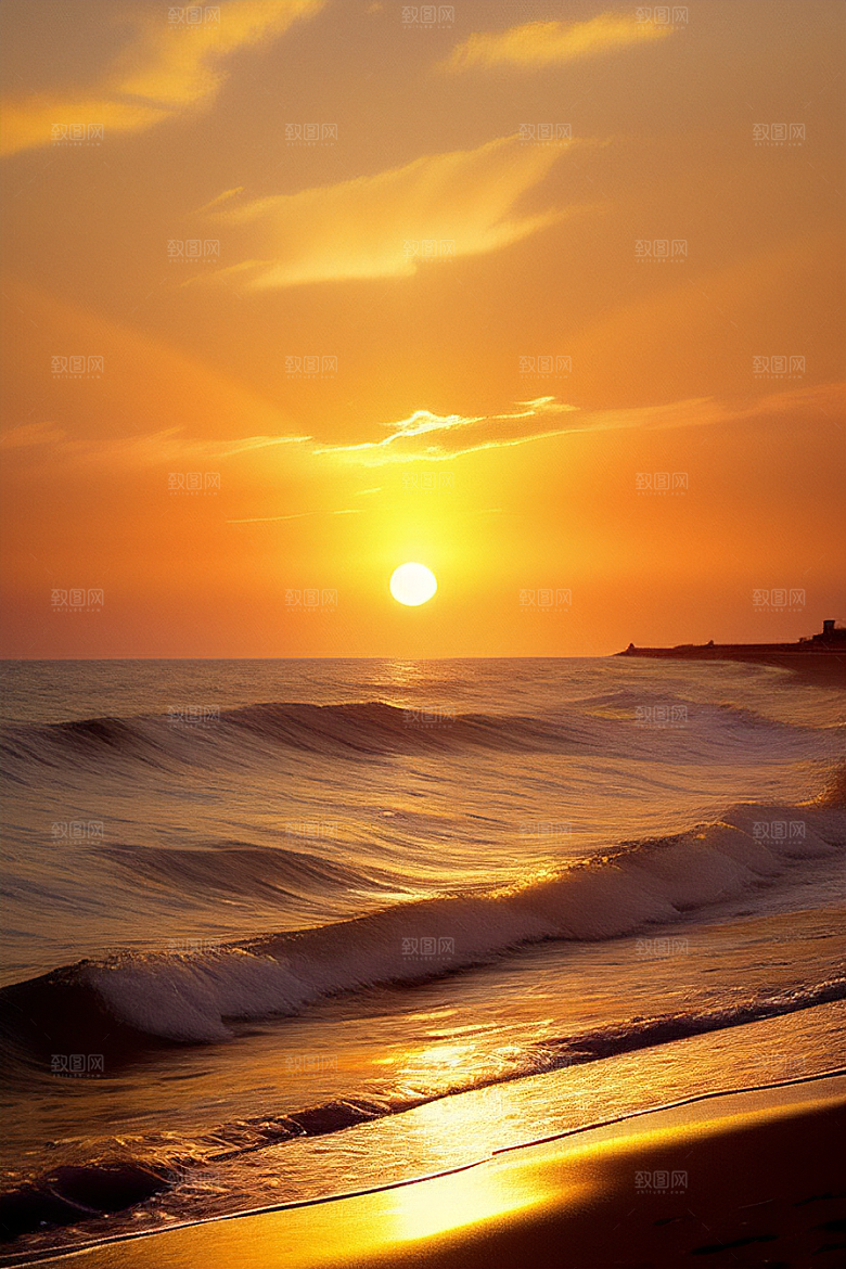 海边日出的海天一色
