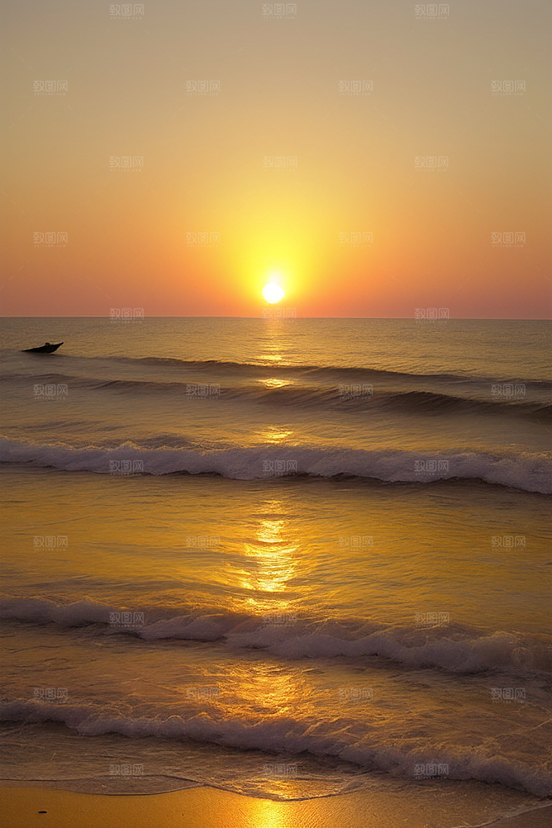 海边日出的海天一色