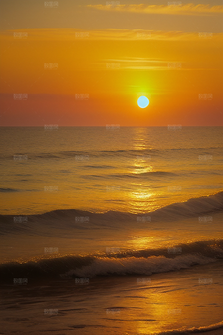 海边日出的海天一色