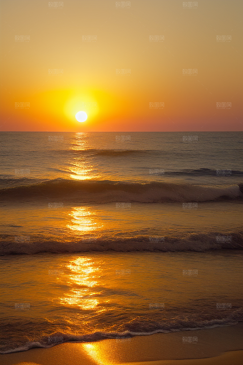 海边日出的海天一色
