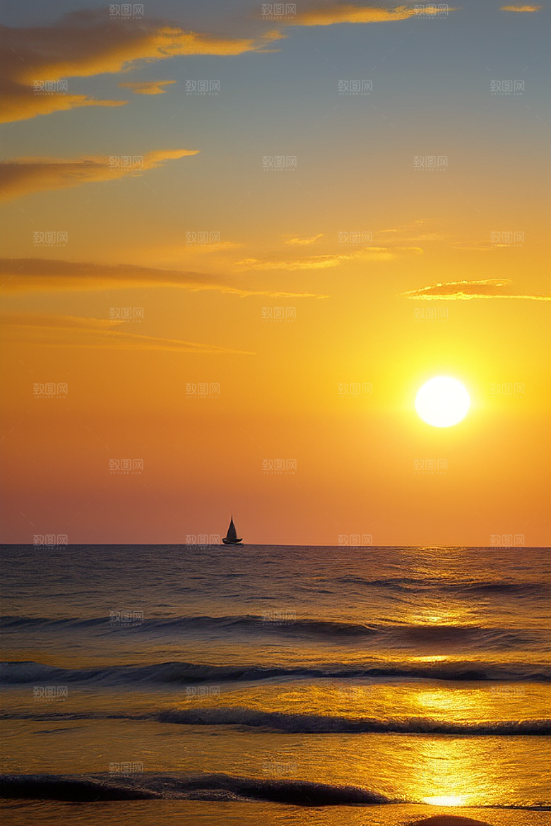 海边日出的海天一色