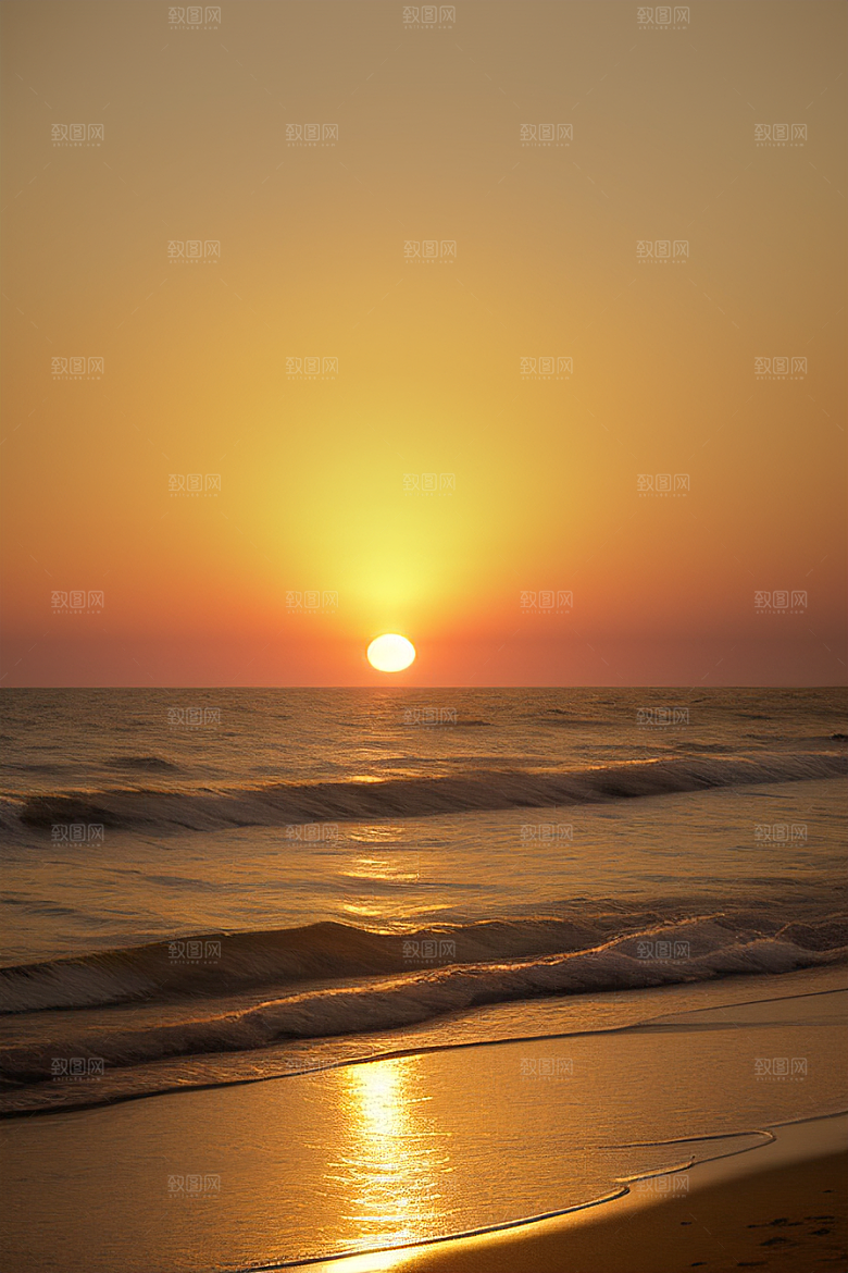 海边日出的金色曙光