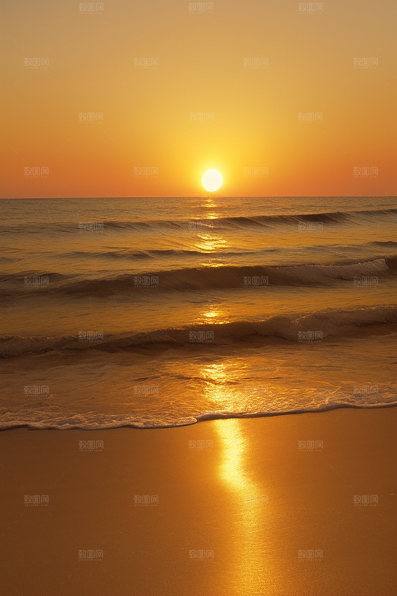 海边日出的金色曙光