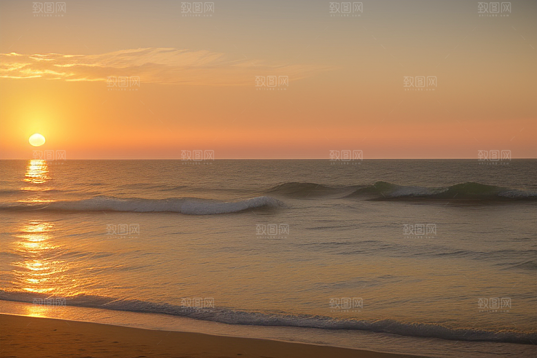 海边日出的海岸线美景