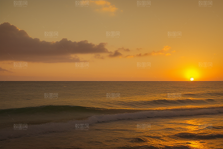海边日出的海岸线美景