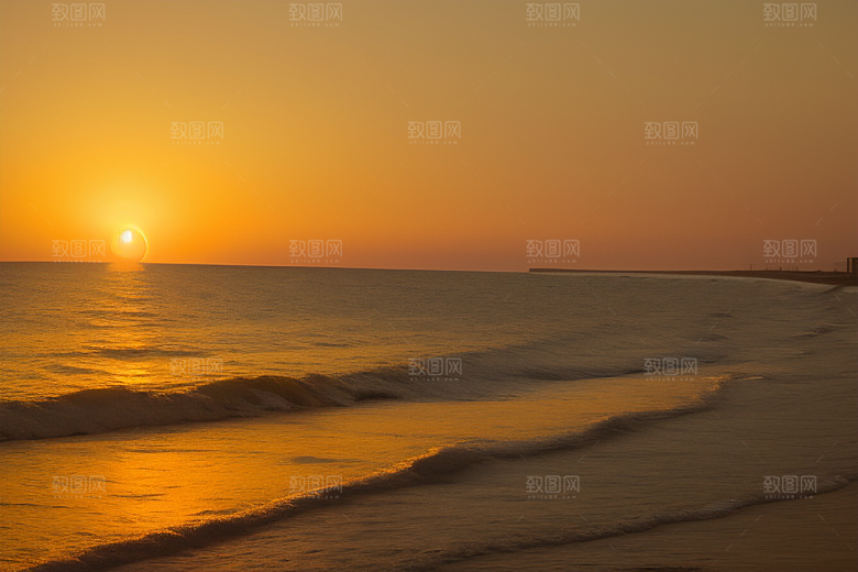 海边日出的海岸线美景