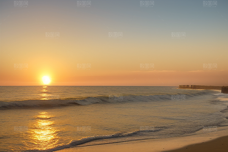 海边日出的海岸线美景