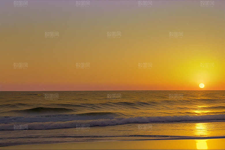 海边日出的海岸线美景