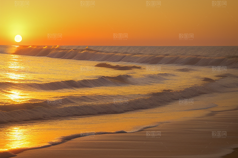 海边日出的海岸线美景