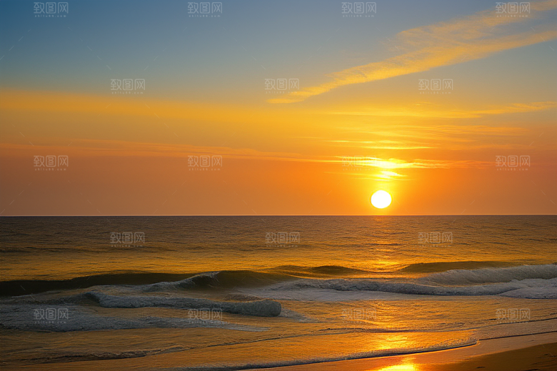 海边日出的海岸线美景