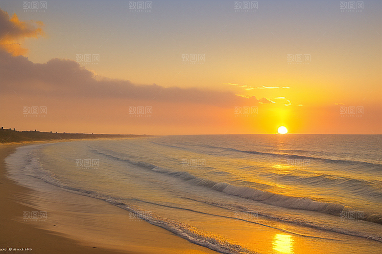 海边日出的海岸线美景