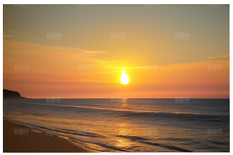 海边日出的海岸线美景