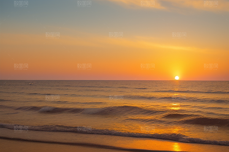 海边日出的海浪潮起