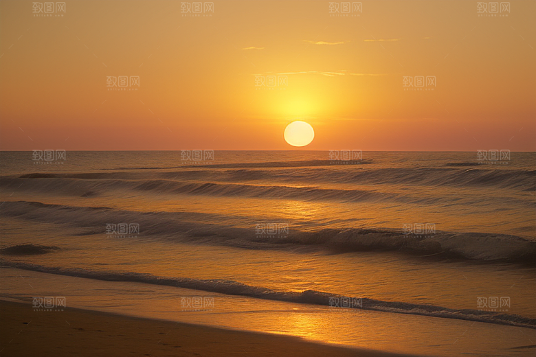 海边日出的海浪潮起