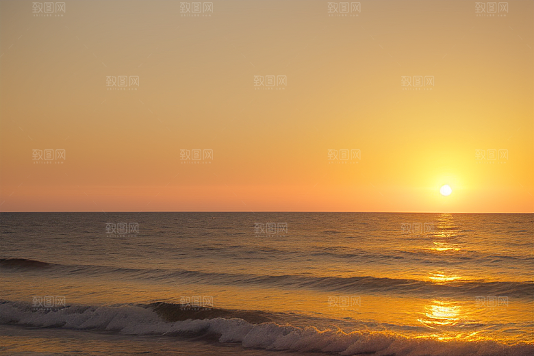 海边日出的海浪潮起