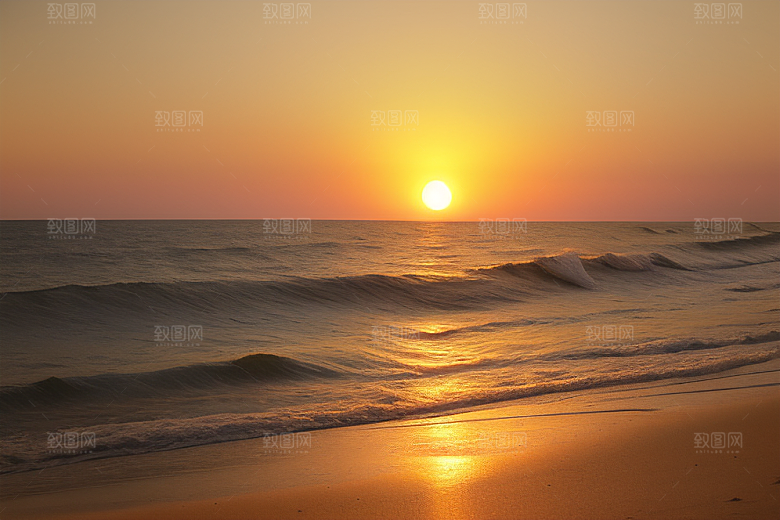 海边日出的海浪潮起