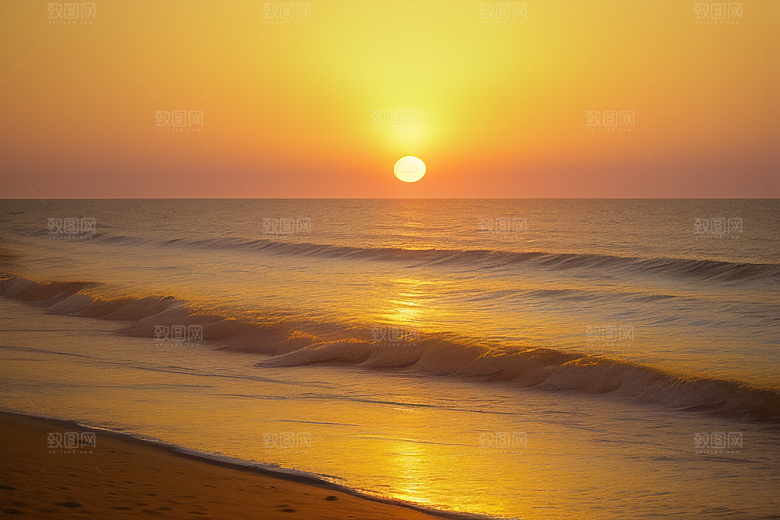 海边日出的海浪潮起