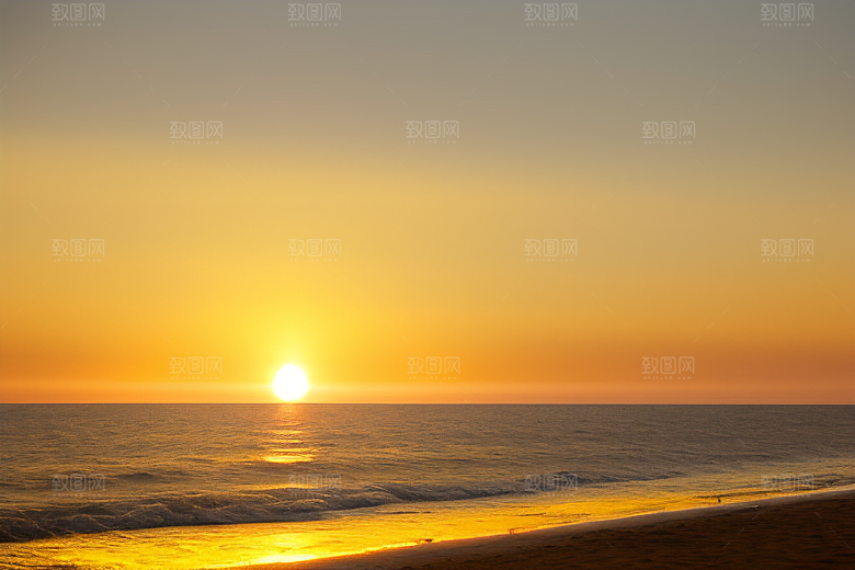 海边日出的海浪潮起