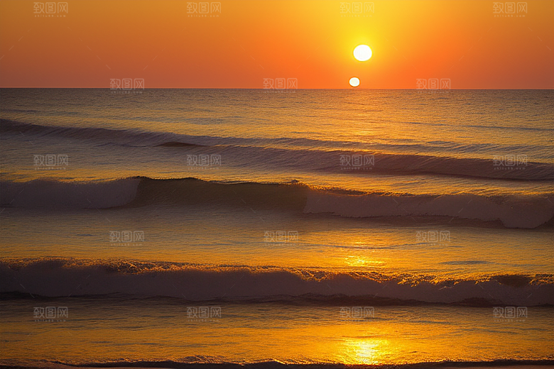 海边日出的海浪潮起