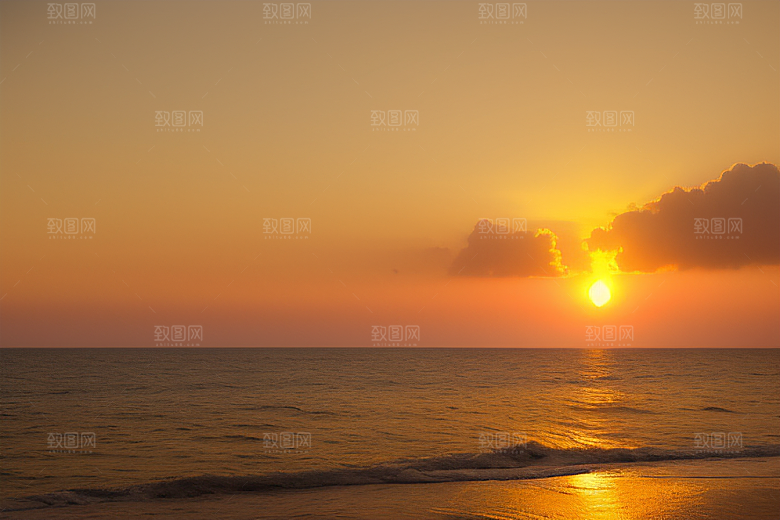 海边日出的海浪潮起