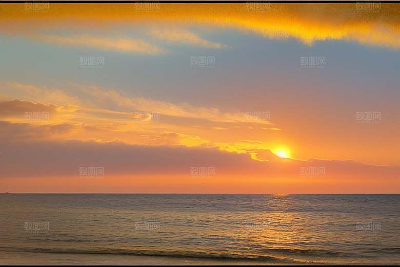 海边日出的云雾缭绕