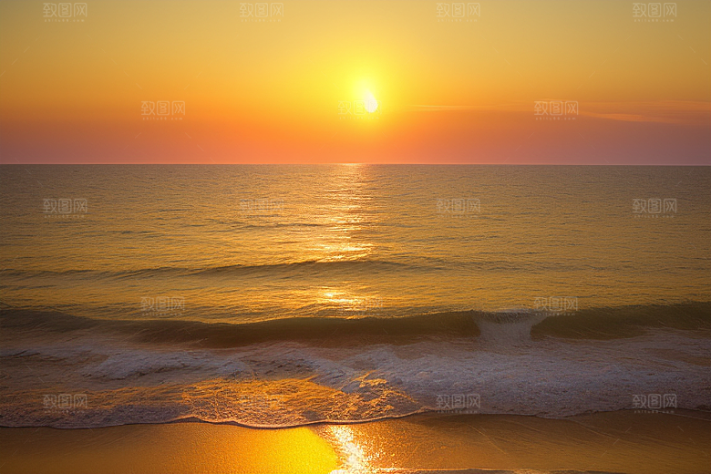 海边日出的海浪拍岸