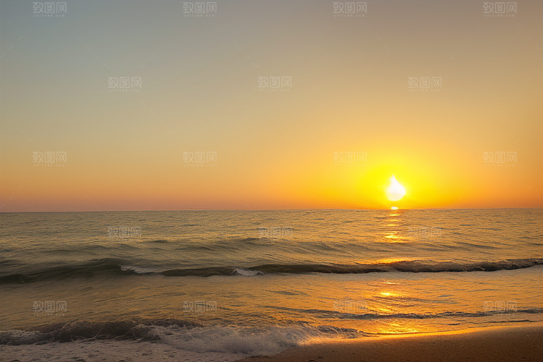 海边日出的海浪拍岸