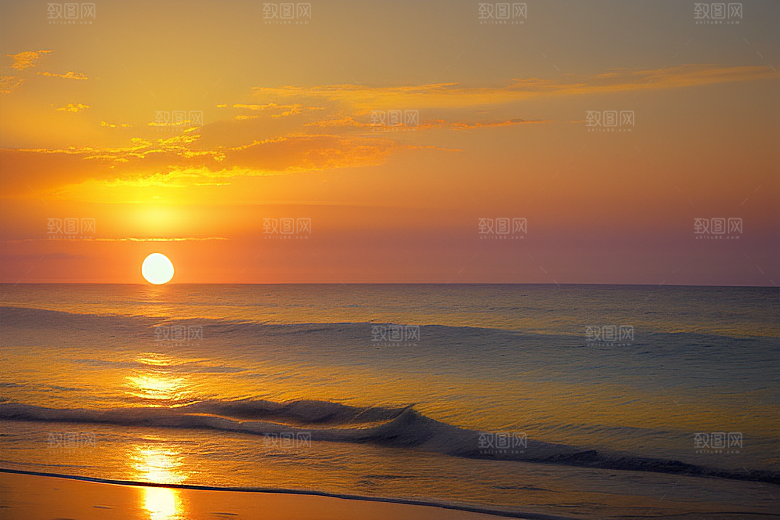 海边日出的海浪拍岸