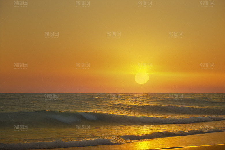 海边日出的海浪拍岸