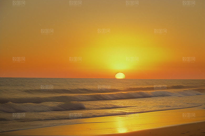 海边日出的海浪拍岸