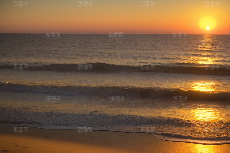 海边日出的海浪拍岸