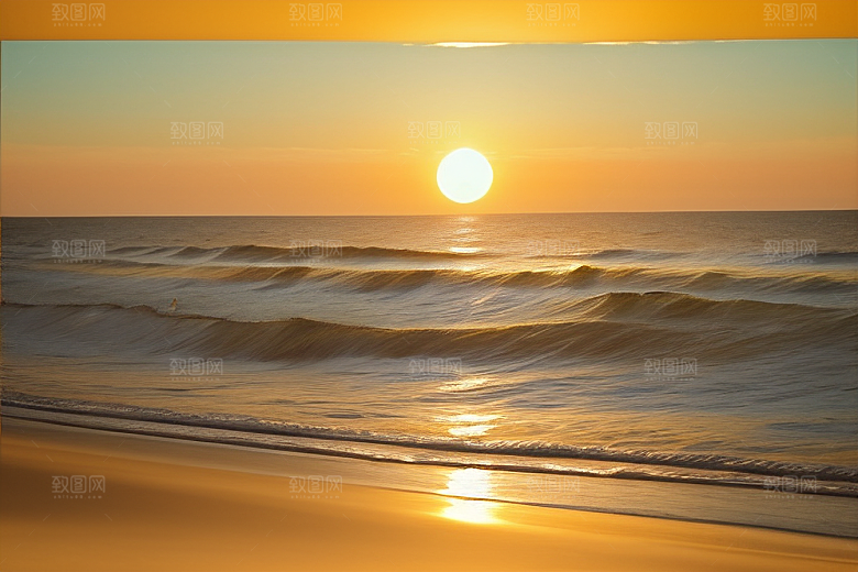 海边日出的海浪拍岸