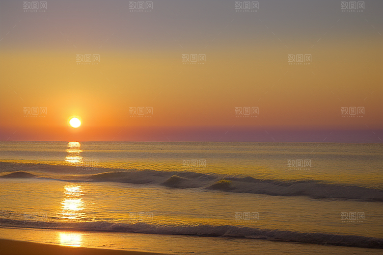 海边日出的海天一色