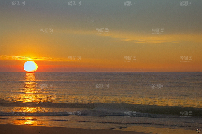 海边日出的海天一色