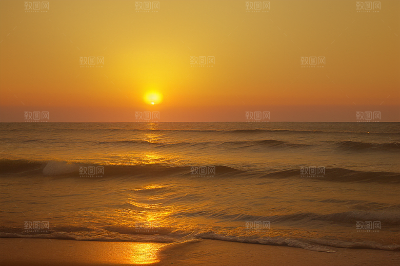 海边日出的海天一色