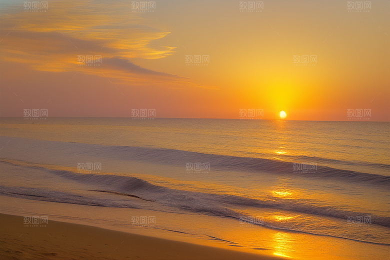 海边日出的海天一色