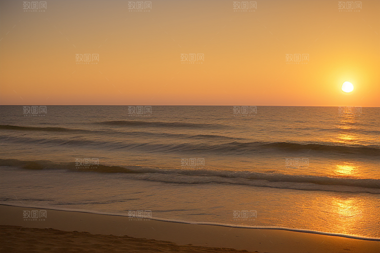 海边日出的海天一色